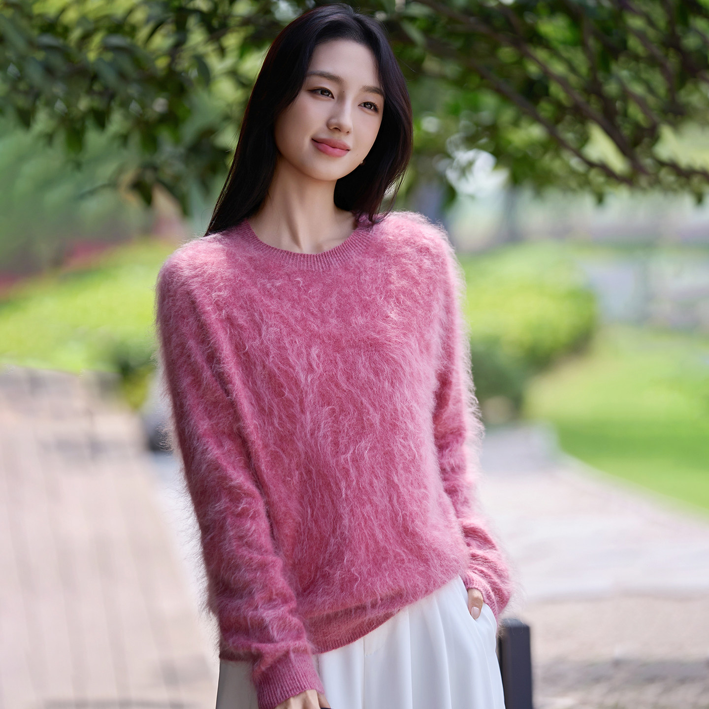 山羊绒拉绒圆领套头羊绒衫女秋冬加厚纯色宽松毛衣羊毛针织衫
