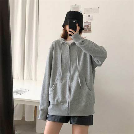 鱼鳞 宽松韩版薄款日系古着连帽卫衣女ins慵懒风BF外套