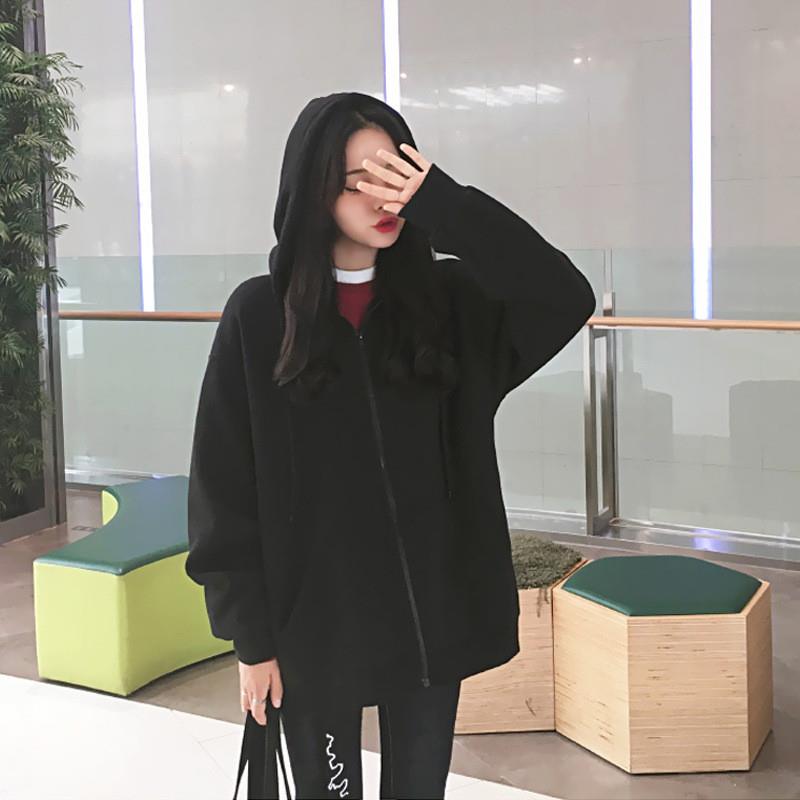 灰色卫衣女拉链纯色卫衣2025春季薄款学生运动外套宽松百搭上衣秋