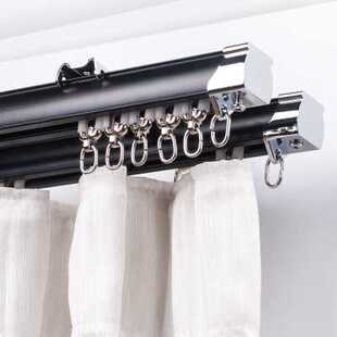 窗帘轨道滑轮一整套导轨挂钩铝合金单双轨顶装侧装滑轨窗帘杆