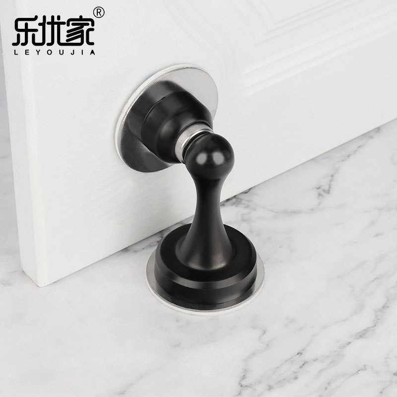 乐优家正304不锈钢精铸强磁门吸免打孔两用卫生间防撞门挡黑色