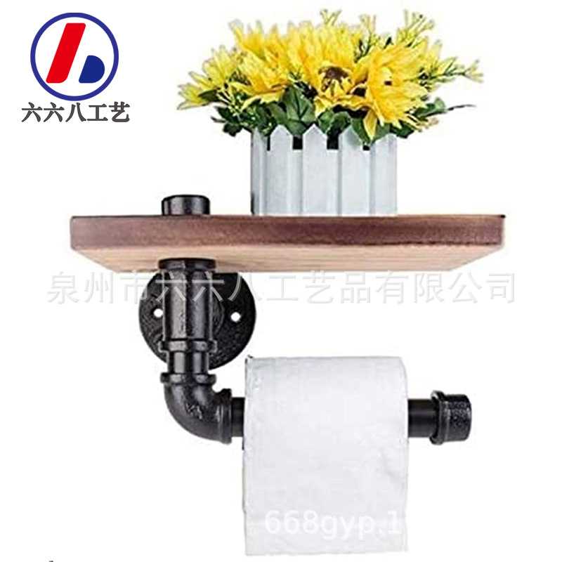 实木纸巾架厕所卷纸架壁挂式置物架美式工业置物架产品