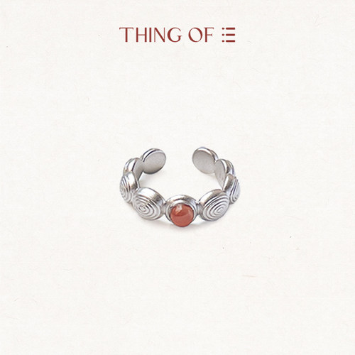 THING OF E【赤】系列 圆形波纹组合镶石开口戒指 基础经典百搭