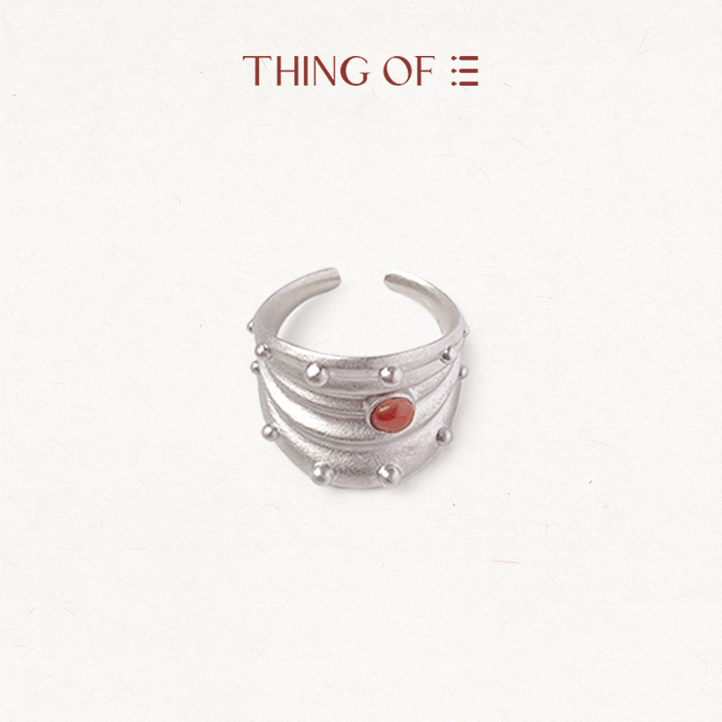 THING OF E【赤】系列 钉珠波纹开口宽戒指 时尚高级南红戒指