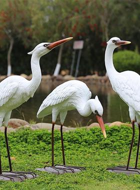 彷真白鹭仙鹤雕塑摆件户外花园别墅大型鸟类模型水池假山造景装饰