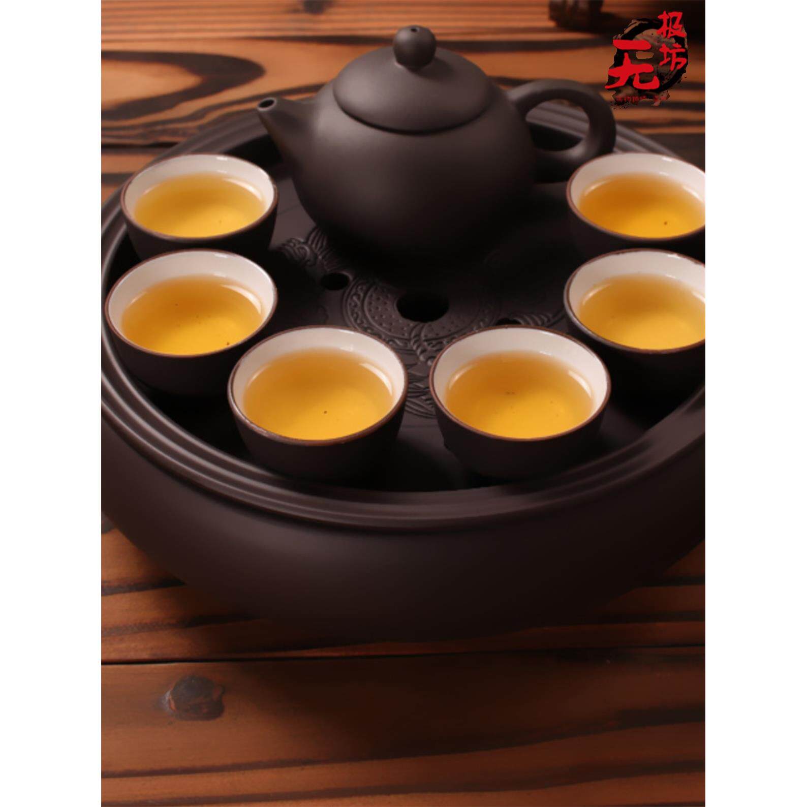 功夫茶具套装整套紫砂茶具紫砂壶陶瓷盖碗潮汕家用泡茶器圆形茶盘