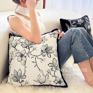 蔓越家 花间栖 中古客厅雪尼尔提花抱枕靠垫卧室床头靠垫腰靠枕
