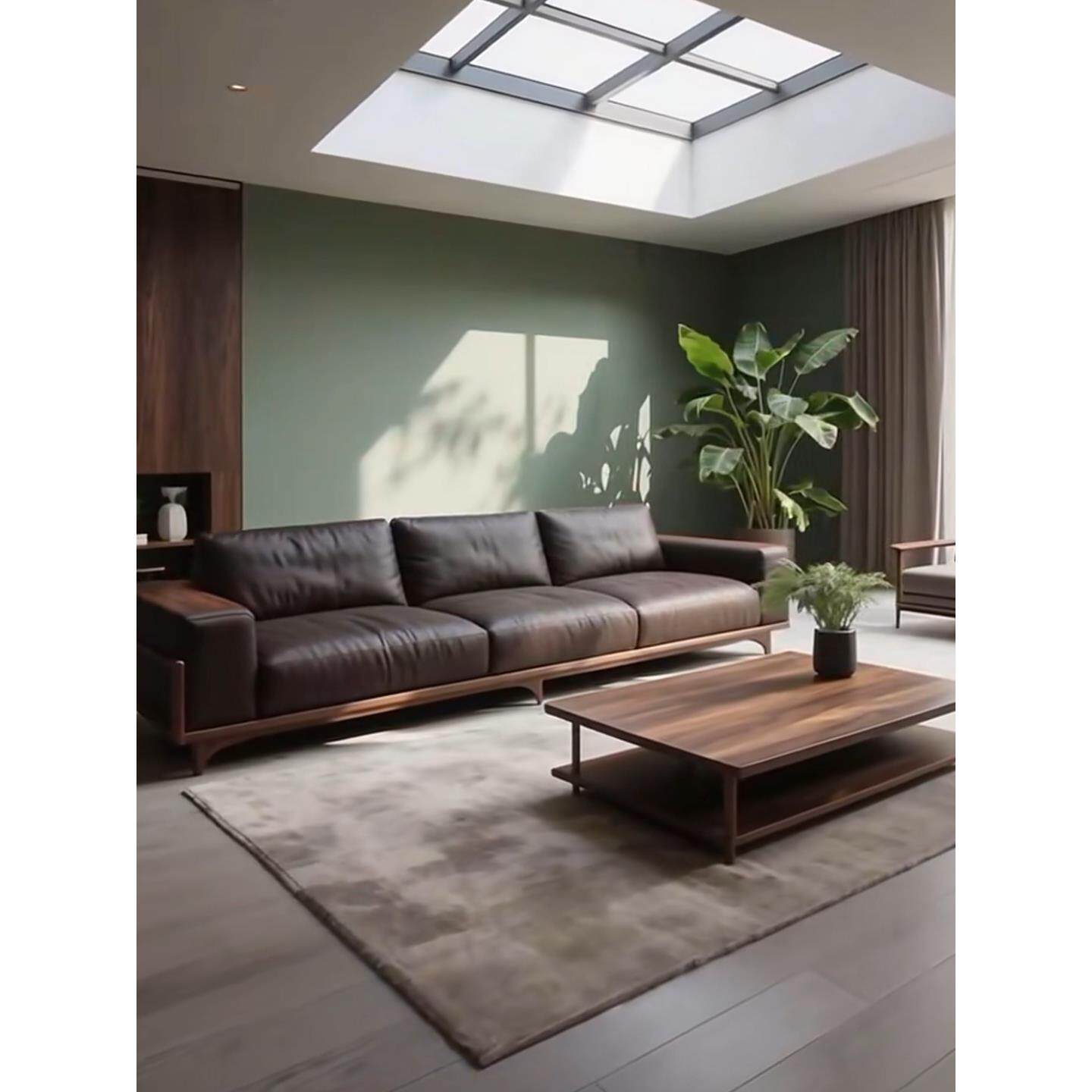 新中式北美黑胡桃木实木直排真皮沙发客厅新款办公室大平层家具