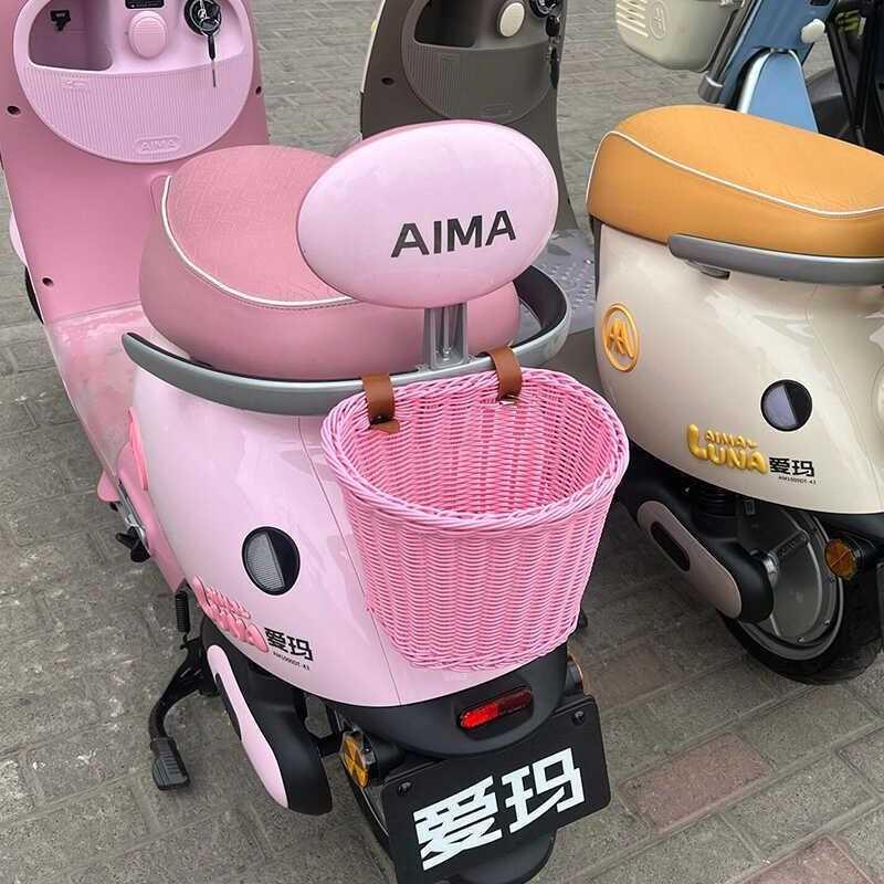 电动车挂包后置车筐前置物兜电瓶车尾部编织车篮电瓶车配饰挂物包
