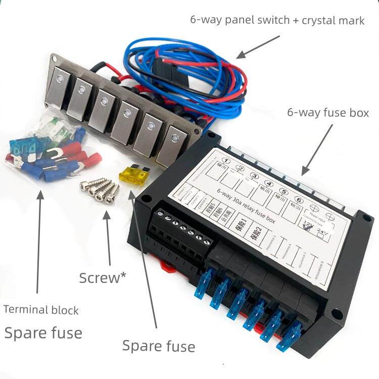 汽车房车宿营车改装6路保险控制30A继电器保险盒12V24V