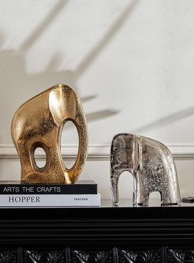 法国中世纪风格博古书架书柜软装饰进口艺术金属大象饰品收银饰品