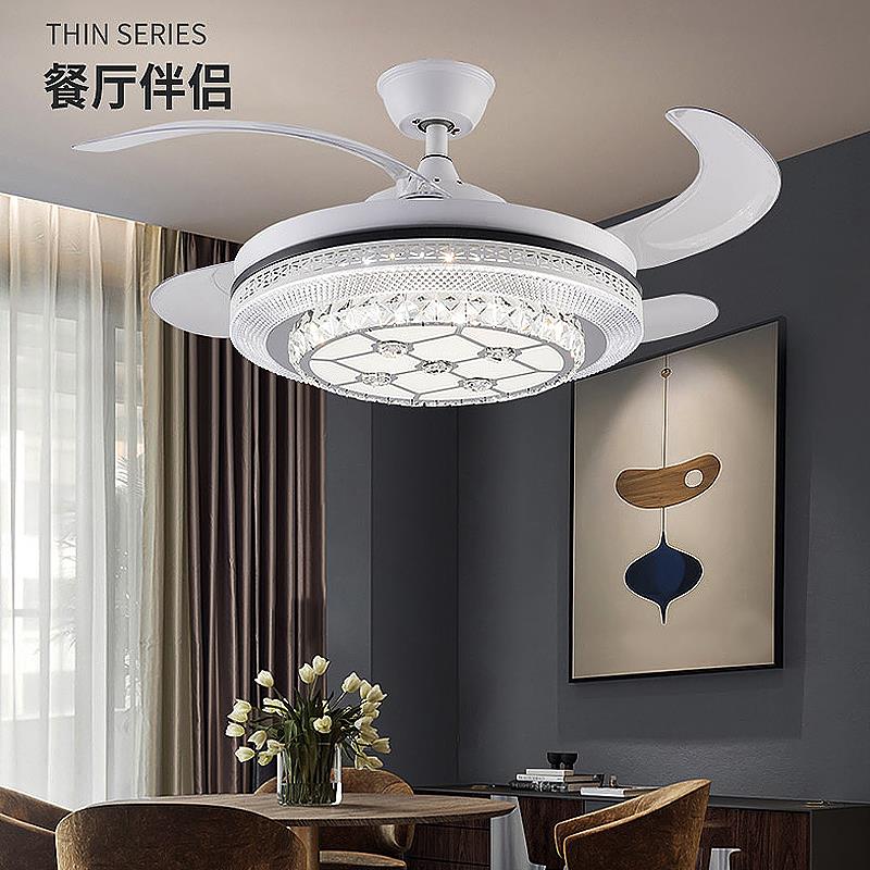 吊扇灯吊扇灯客厅饭厅卧室轻奢水晶新款一体变频隐形带电风扇吊灯