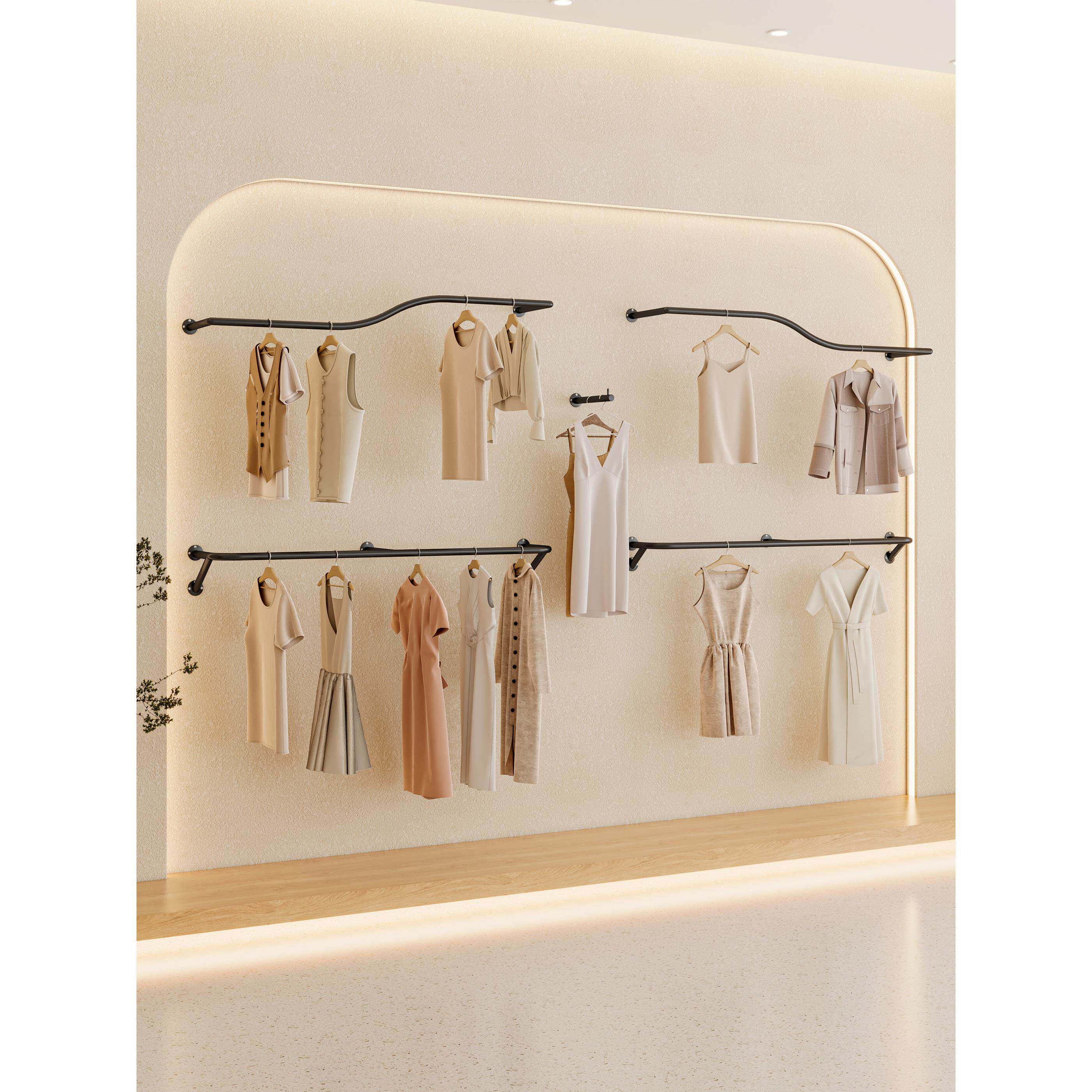 服装店展示架专用上墙横杆家用衣服壁挂式陈列架试衣间女装挂衣架