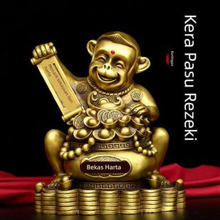 纯铜猴子摆件生肖猴金猴送福聚宝盆猴客厅办公室店铺装饰商务礼品