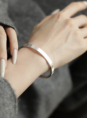 足银手镯足银999繁花福底开口光面实心手镯时尚百搭民族风 S12889