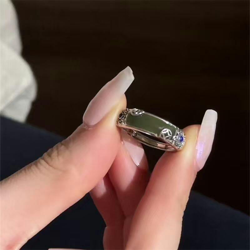 晴水和田玉铜钱如意算盘半弯戒指女可调节S925银多样性发 J13978