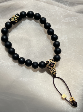 S925银黑玛瑙圆珠金刚杵黑玛瑙太极三通弹力手串 S08774