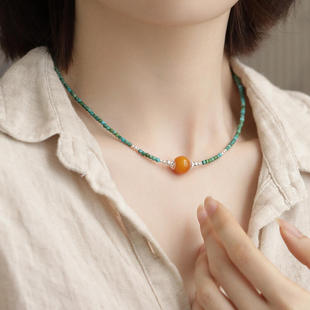 N19026 锁骨链轻奢百搭 链子925银 松松小方块蜡蜡圆珠项链女时尚