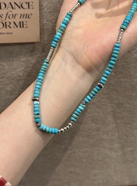 链子925银叶子桶珠碎银绿色珠珠项链复古百搭民族风简约 N17837