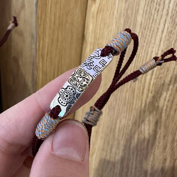 925银手链 扎基拉姆手牌红色编绳抽拉手链复古百搭民族风 S12540