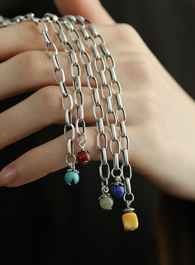 S925银青金石红玛瑙蜜蜡DIY延长链百搭拼接链小众设计感 M8067