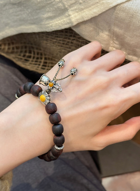 S925银降真香蜜蜡金刚杵铃铛手链女手环饰品新中式国风 S09044