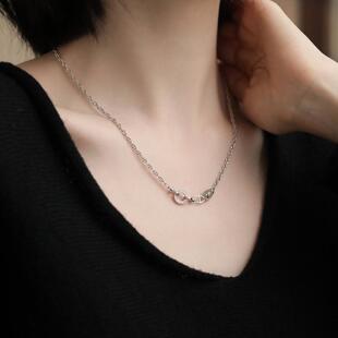 链子925银锆石 N18846 S925银白锆圆扣猪鼻链项链简约百搭民族风