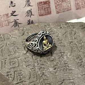 S925银药师心经药师佛戒指 J13049