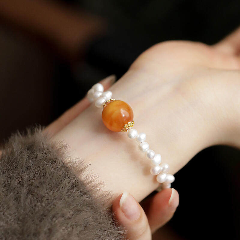 蜜蜡圆珠不规则麦穗珍珠手链轻奢高级感时尚百搭简约民族风S13049