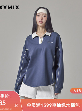 xexymix杰克茜韩国进口女撞色设计翻领长袖卫衣防晒棉XFK3QL1102C