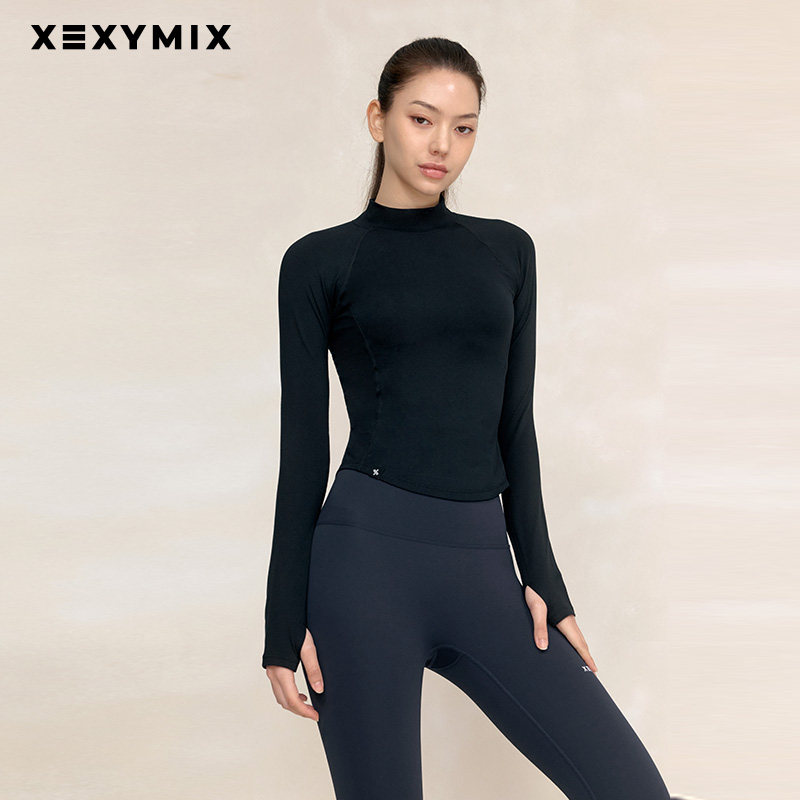 xexymix杰克茜韩国进口女半高领绒感长袖恤收腰显瘦上衣XWFLT06J3