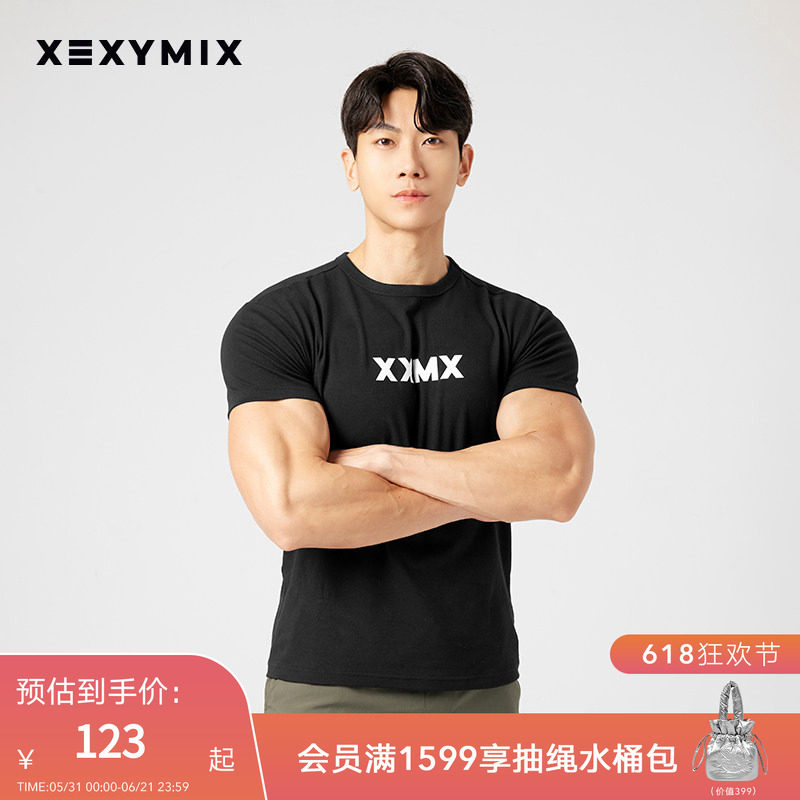xexymix杰克茜韩国进口男印花短袖T恤跑步健身透气圆领XMMST01H2