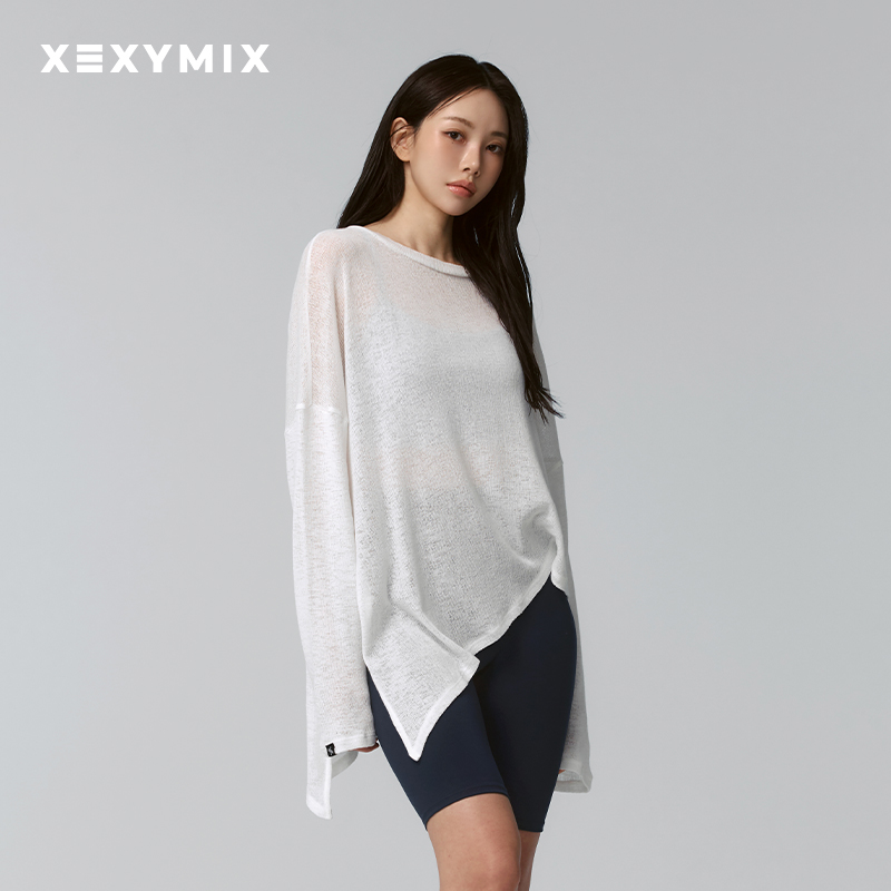 xexymix仿毛衫斜下摆长袖恤