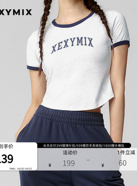 xexymix杰克茜韩国进口女LOGO印花短袖T恤瑜伽健身跑步XTFST04J3