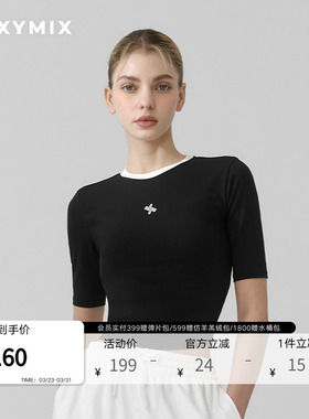 xexymix杰克茜韩国进口女撞色简约修身上衣短袖T恤瑜伽XFK2TS1103
