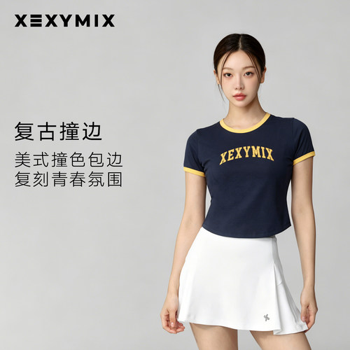 xexymix杰克茜韩国进口女LOGO印花短袖T网球服健身跑步XTFST04J3
