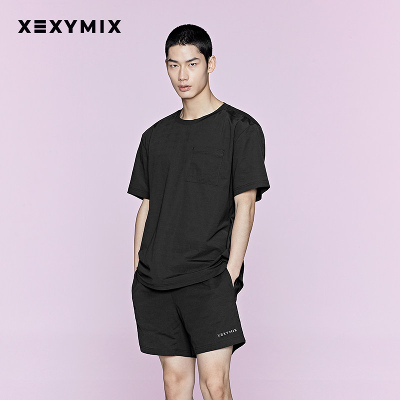 男高弹前胸口袋短袖T恤