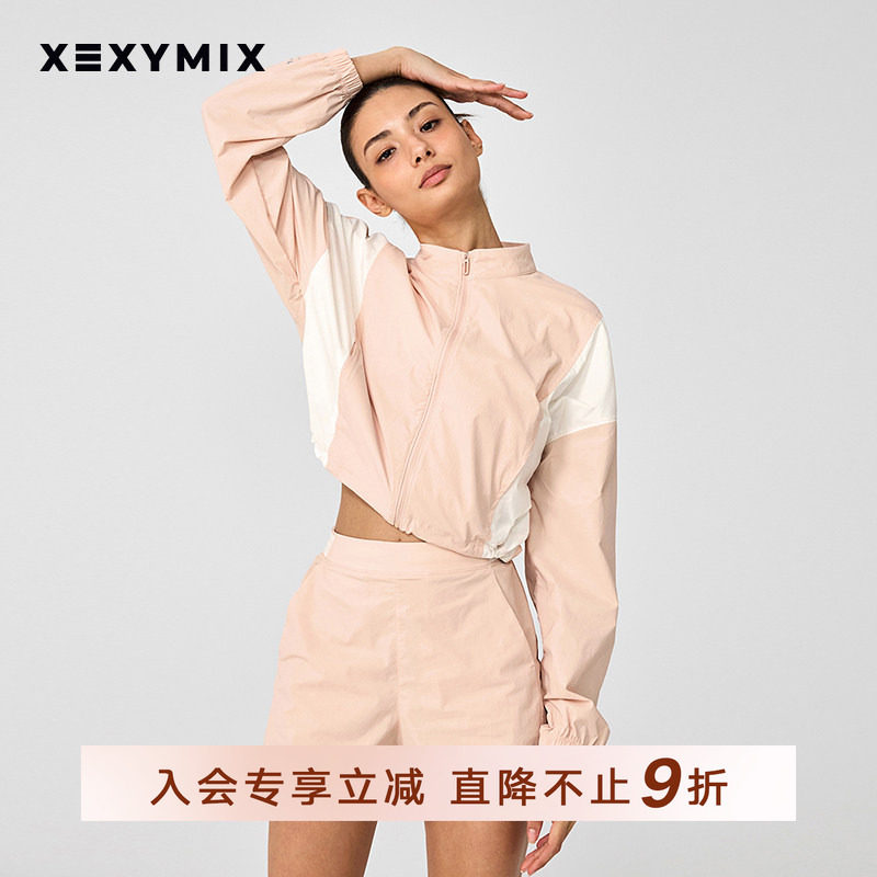 xexymix韩国进口女拼色轻量拉链外套宽松运动夹克舒适XWFJK03J1