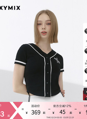 xexymix杰克茜 女棒球风撞色条按扣短袖T恤开衫棉防晒 XFK2TS1108