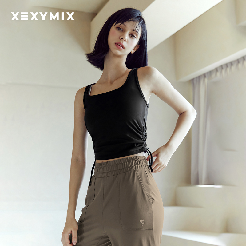 xexymix方领侧边抽绳无袖背心