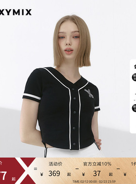 xexymix杰克茜 女棒球风撞色条按扣短袖T恤开衫棉防晒 XFK2TS1108
