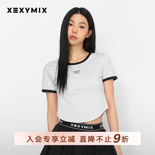 xexymix杰克茜韩国进口女撞色logo刺绣短袖网球服休闲 XFK2TS1105