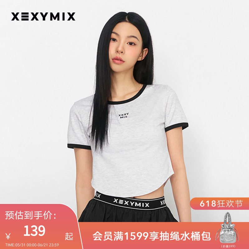 xexymix杰克茜韩国进口女撞色logo刺绣短袖网球服休闲 XFK2TS1105