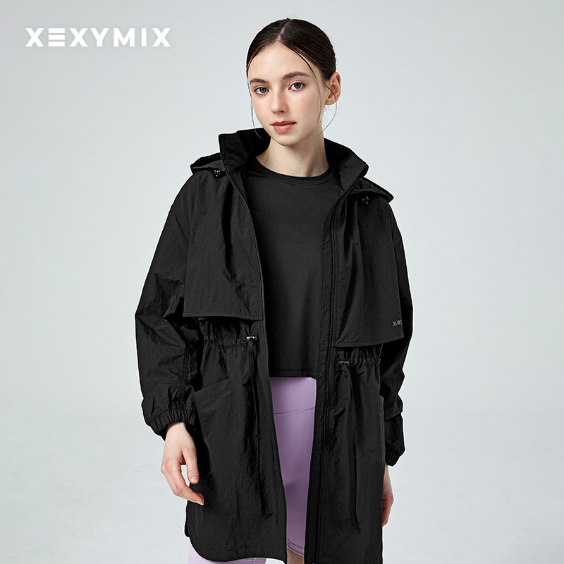 xexymix连帽收腰中长款防晒服