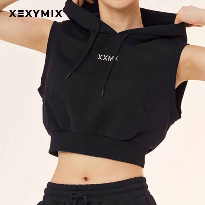 xexymix杰克茜韩国进口女无袖连帽卫衣短款露腰百搭时尚XTFSL20J1