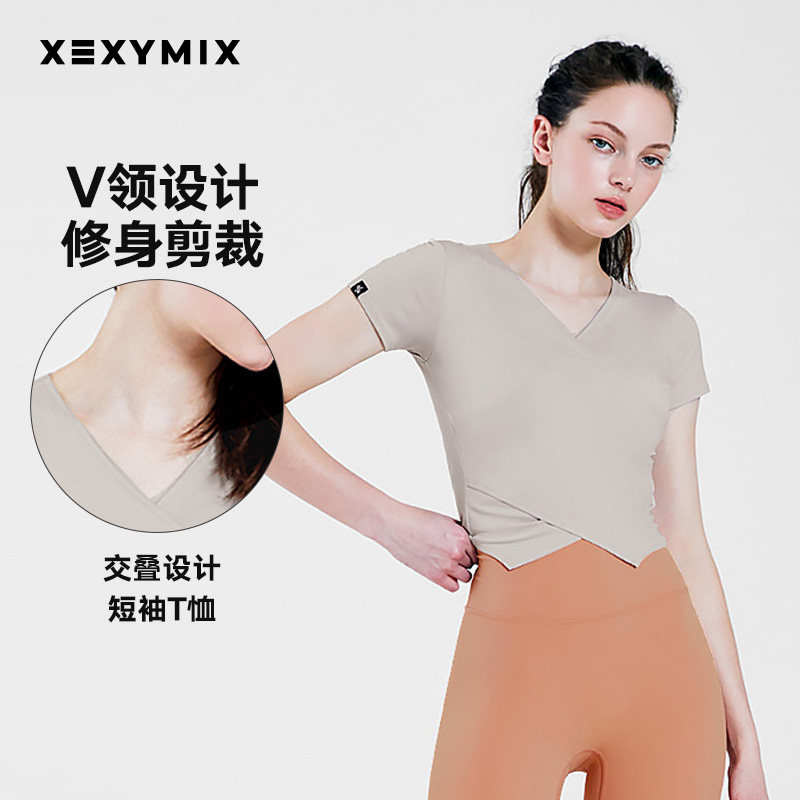 xexymix杰克茜韩国进口女交叠设计短袖T恤韩风潮流运动FXTA4366G