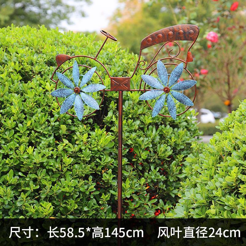 .别墅花园庭院风车户外阳台布置装饰旋转铁艺插件自行车模型摆件