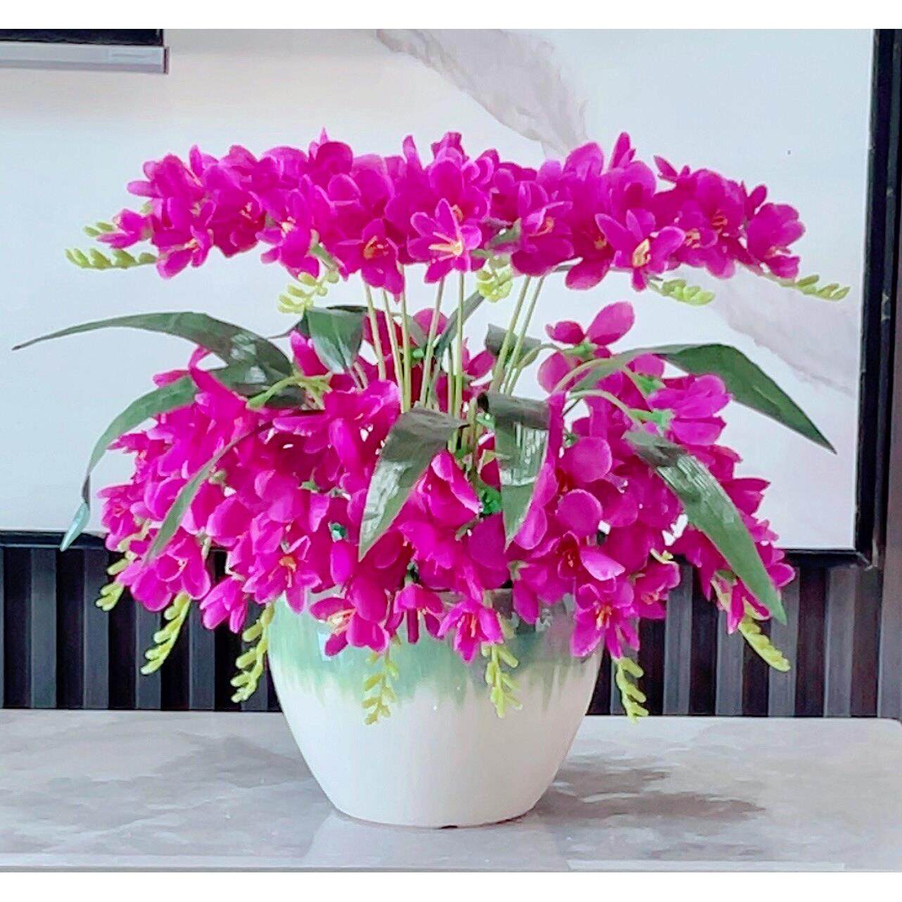 假花香雪兰装饰仿真花套装家居蝴蝶兰盆栽客厅餐桌摆件绢花电视柜