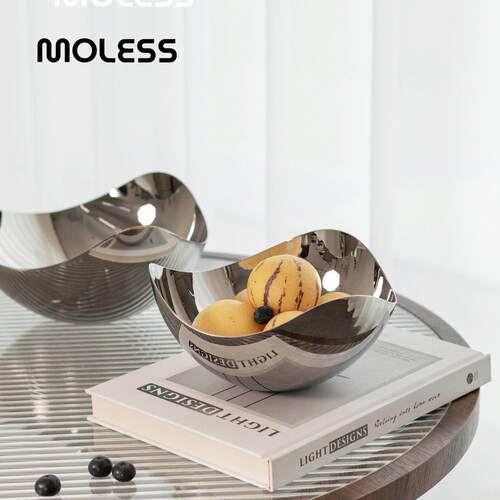 MOLESS 北欧风304不锈钢轻奢大号干 干果水果盘客厅家用托 托盘摆