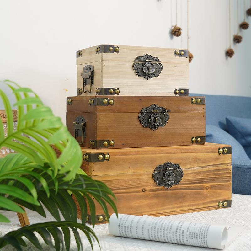 木箱子带锁定做实木收纳箱家用大号覆古装饰道具储物箱木箱百宝箱